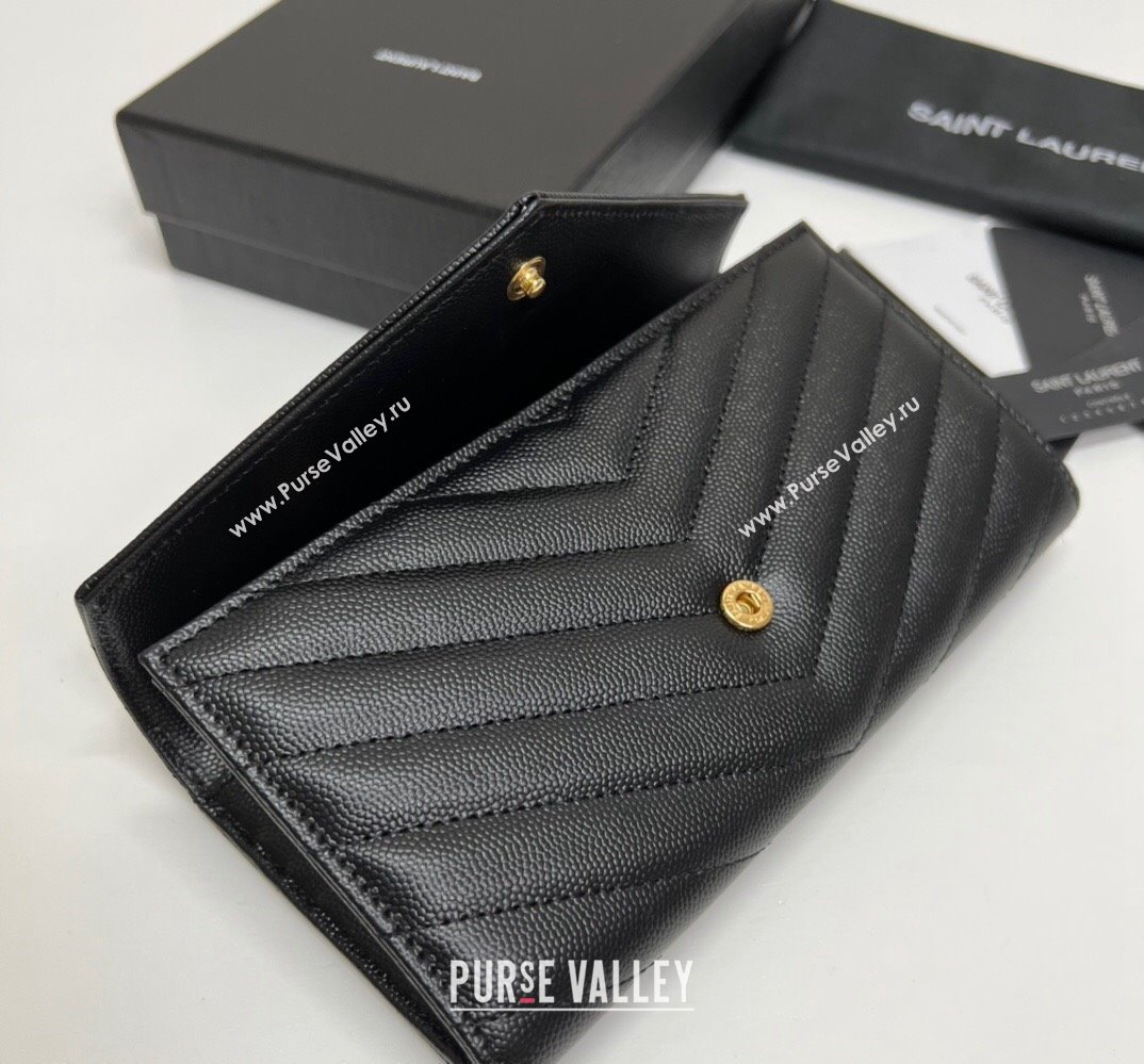 Saint Laurent Cassandre Matelasse Large Flap Wallet In Grain De Poudre Embossed Leather 372264 Black/Gold (nana-24022122)