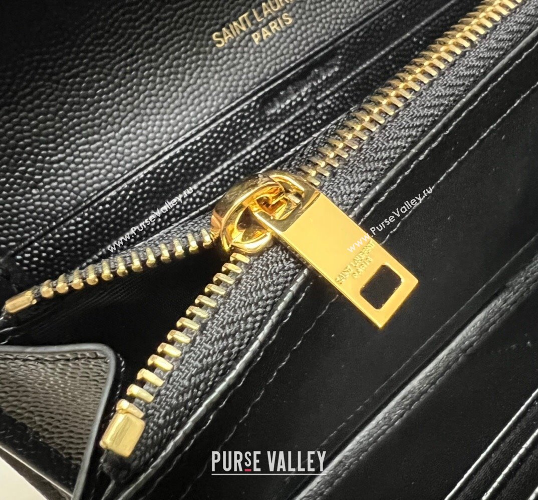 Saint Laurent Cassandre Matelasse Large Flap Wallet In Grain De Poudre Embossed Leather 372264 Black/Gold (nana-24022122)