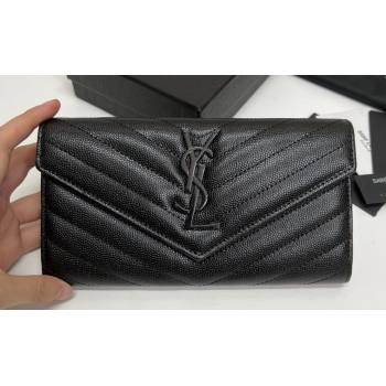 Saint Laurent Cassandre Matelasse Large Flap Wallet In Grain De Poudre Embossed Leather 372264 Black (nana-24022121)