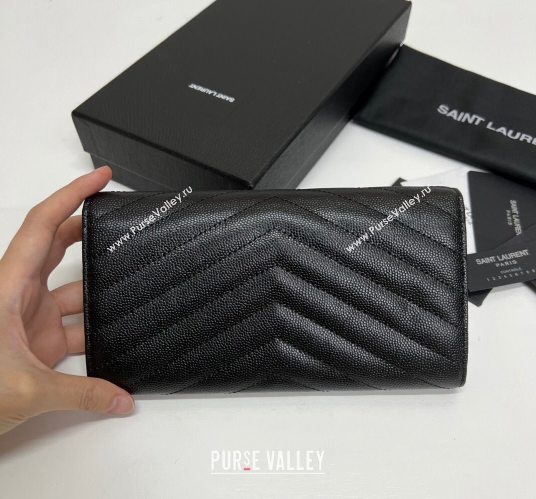 Saint Laurent Cassandre Matelasse Large Flap Wallet In Grain De Poudre Embossed Leather 372264 Black (nana-24022121)