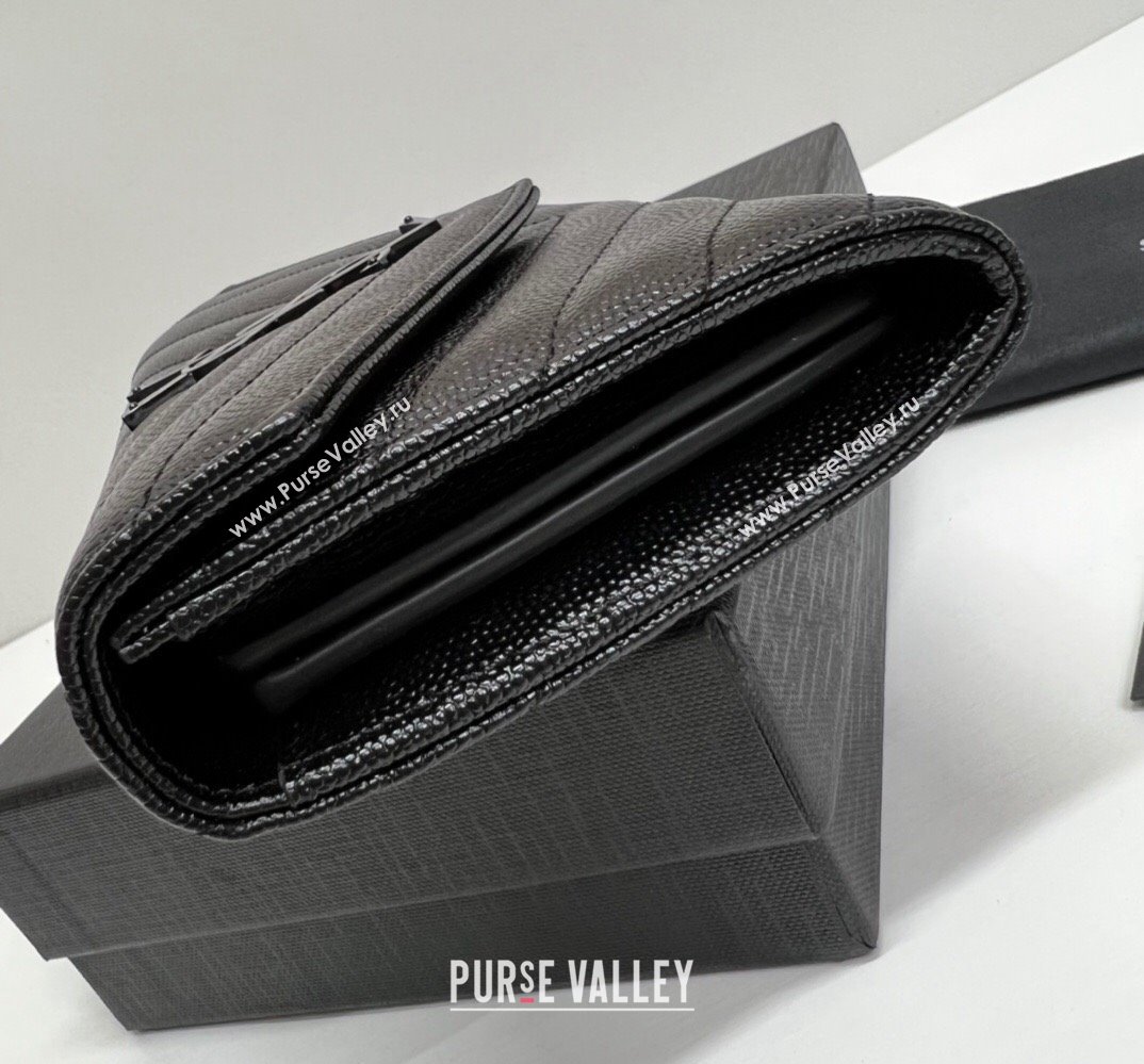 Saint Laurent Cassandre Matelasse Large Flap Wallet In Grain De Poudre Embossed Leather 372264 Black (nana-24022121)