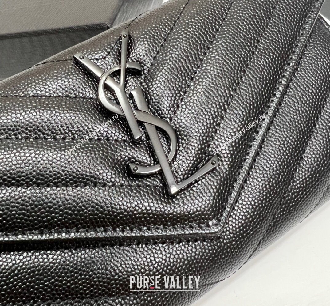 Saint Laurent Cassandre Matelasse Large Flap Wallet In Grain De Poudre Embossed Leather 372264 Black (nana-24022121)