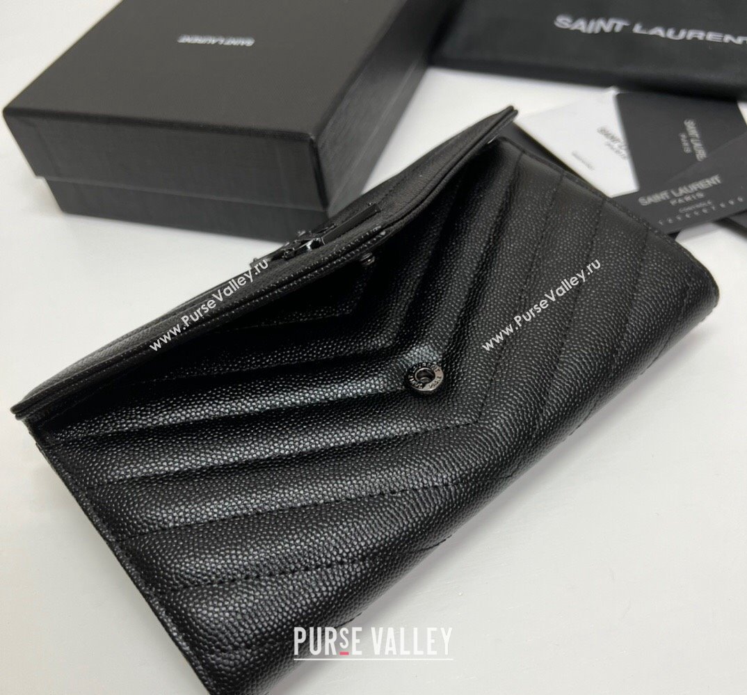 Saint Laurent Cassandre Matelasse Large Flap Wallet In Grain De Poudre Embossed Leather 372264 Black (nana-24022121)