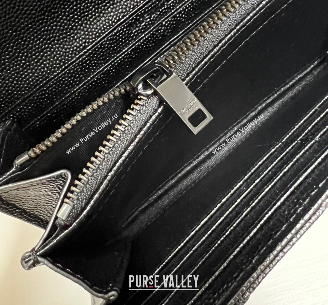 Saint Laurent Cassandre Matelasse Large Flap Wallet In Grain De Poudre Embossed Leather 372264 Black (nana-24022121)