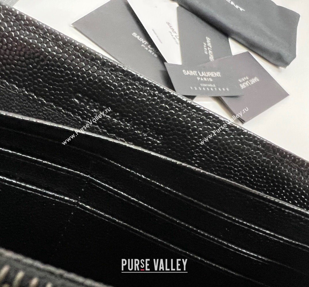 Saint Laurent Cassandre Matelasse Large Flap Wallet In Grain De Poudre Embossed Leather 372264 Black (nana-24022121)