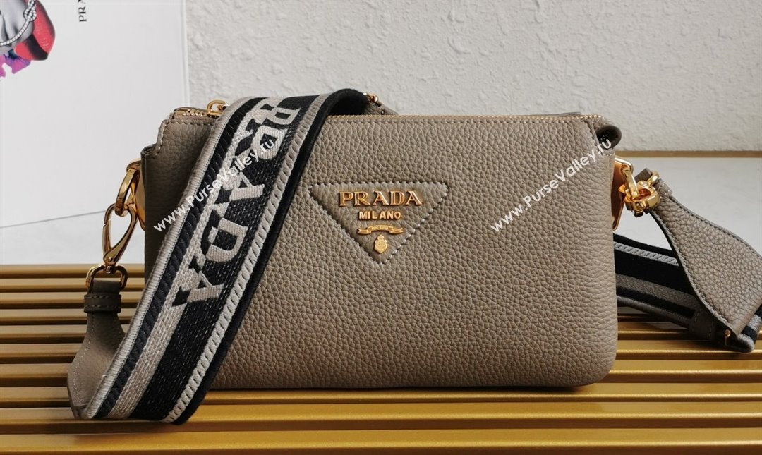 Prada Leather shoulder bag 1BH194 Gray 2023 (yanzi-23080720)