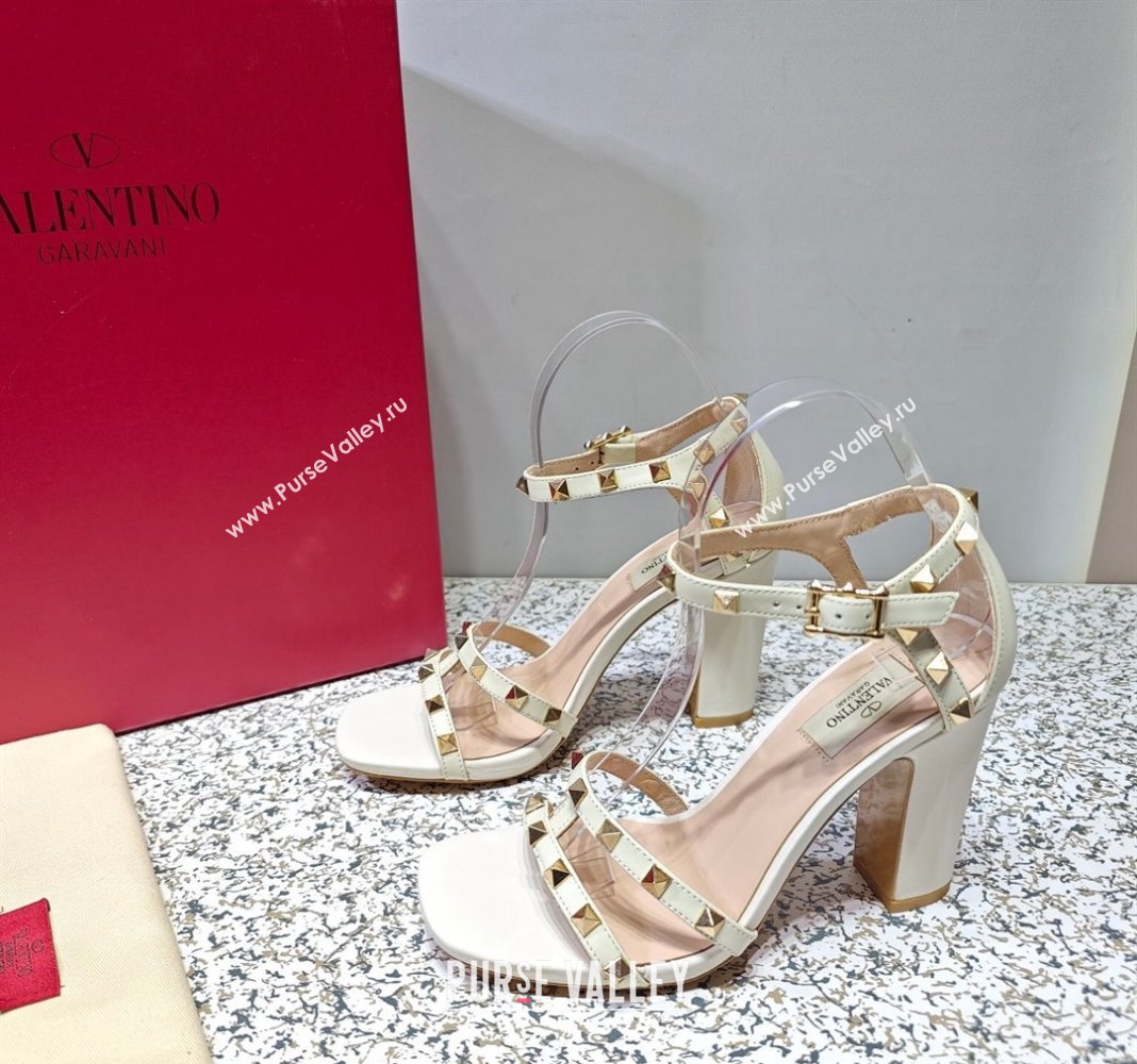 Valentino Heel 10cm Rockstud Leather Chunky-heel Sandals White (hongyang-23101255)