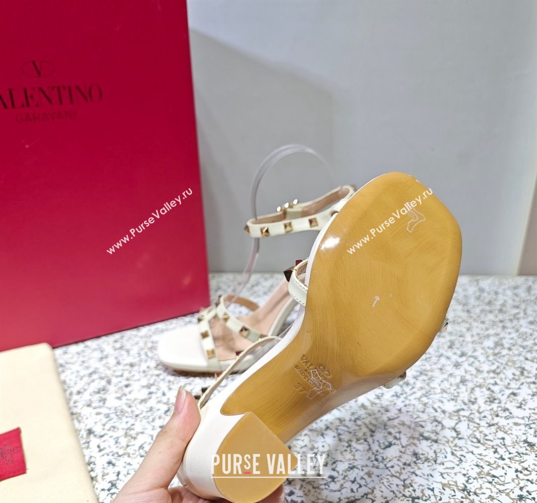 Valentino Heel 10cm Rockstud Leather Chunky-heel Sandals White (hongyang-23101255)