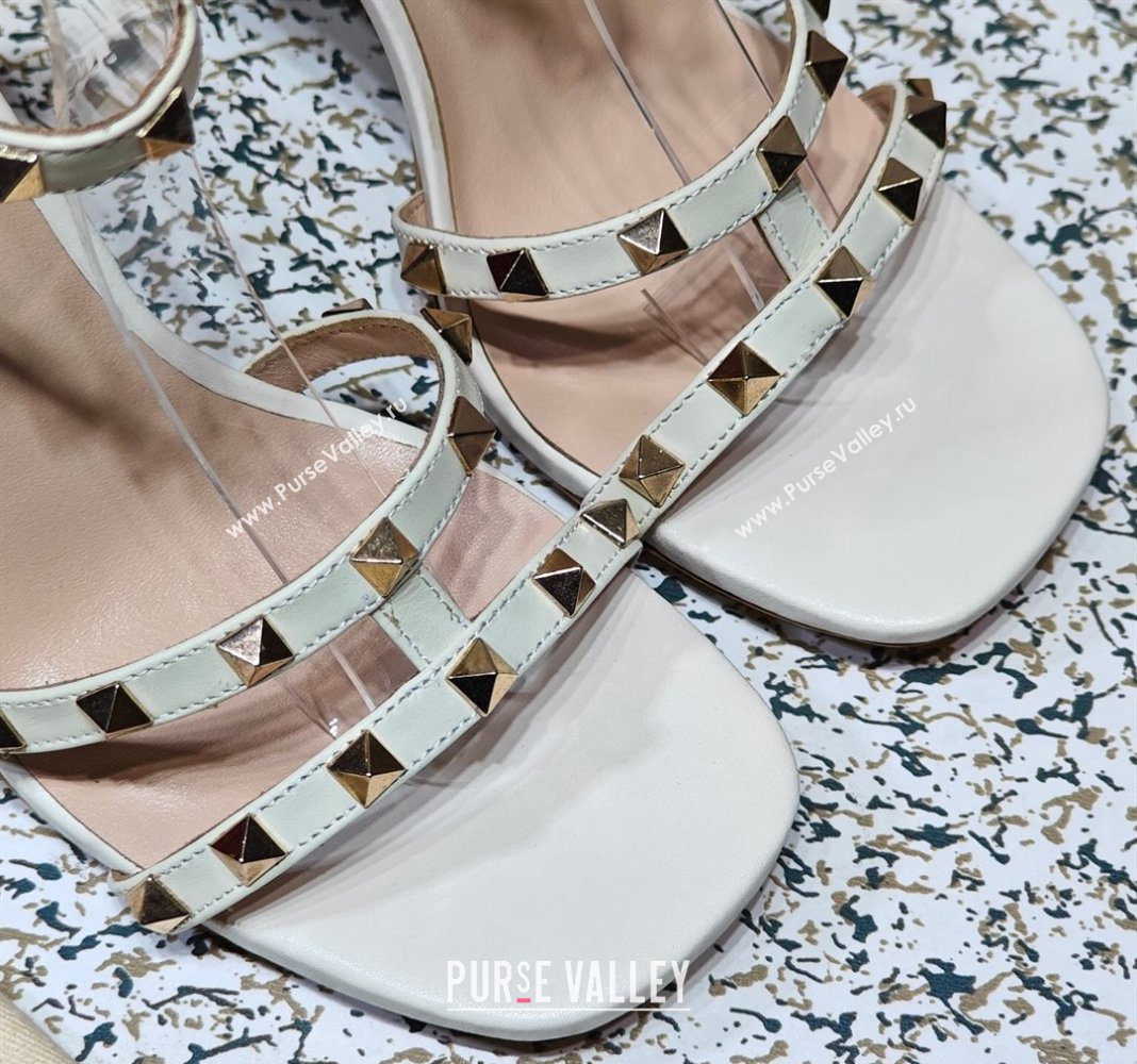 Valentino Heel 10cm Rockstud Leather Chunky-heel Sandals White (hongyang-23101255)