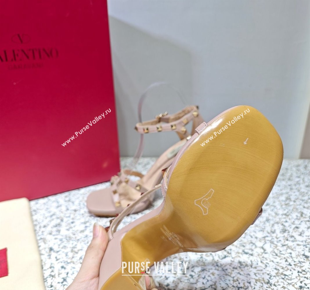 Valentino Heel 10cm Rockstud Leather Chunky-heel Sandals Nude (hongyang-23101258)