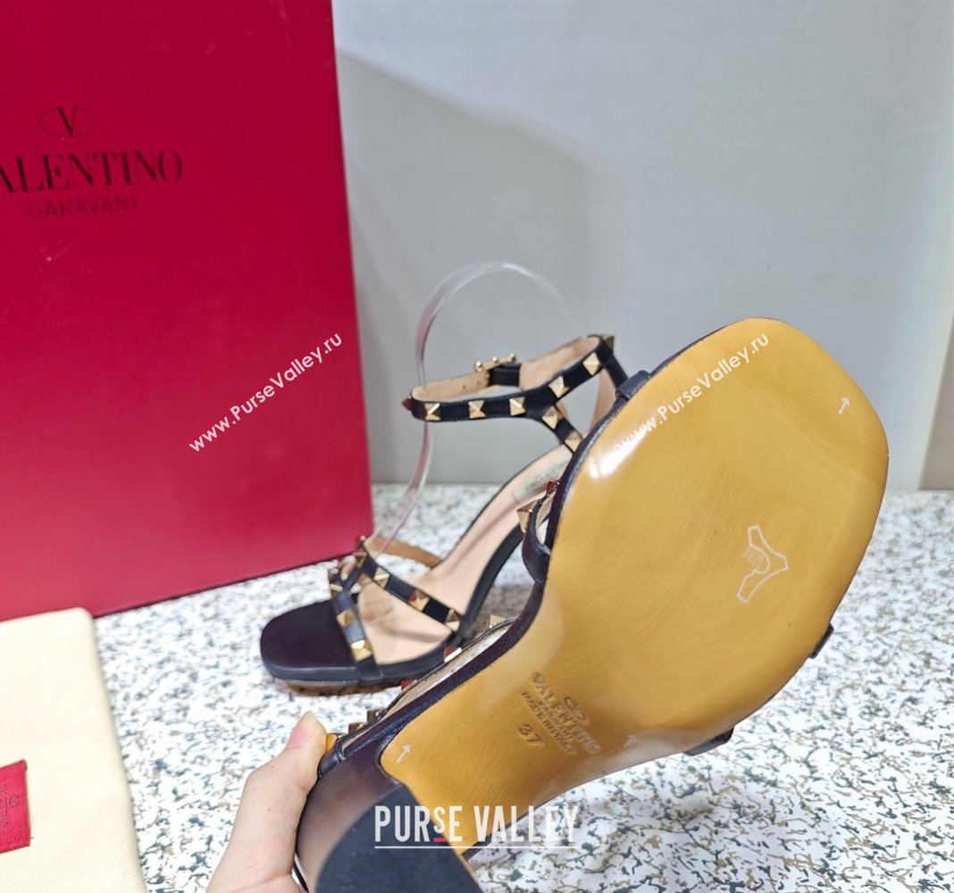 Valentino Heel 10cm Rockstud Leather Chunky-heel Sandals Black (hongyang-23101254)