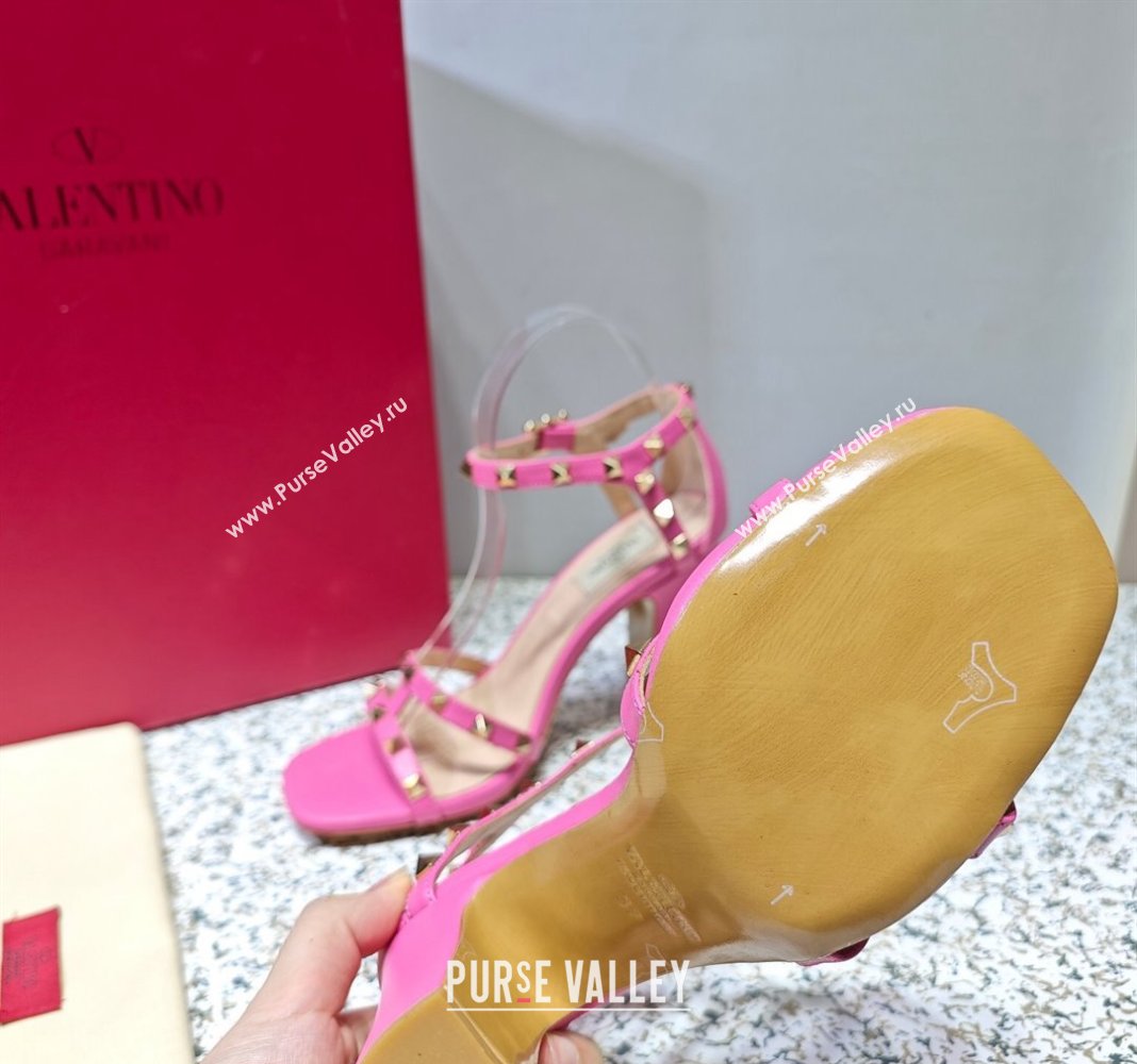 Valentino Heel 10cm Rockstud Leather Chunky-heel Sandals Pink (hongyang-23101256)