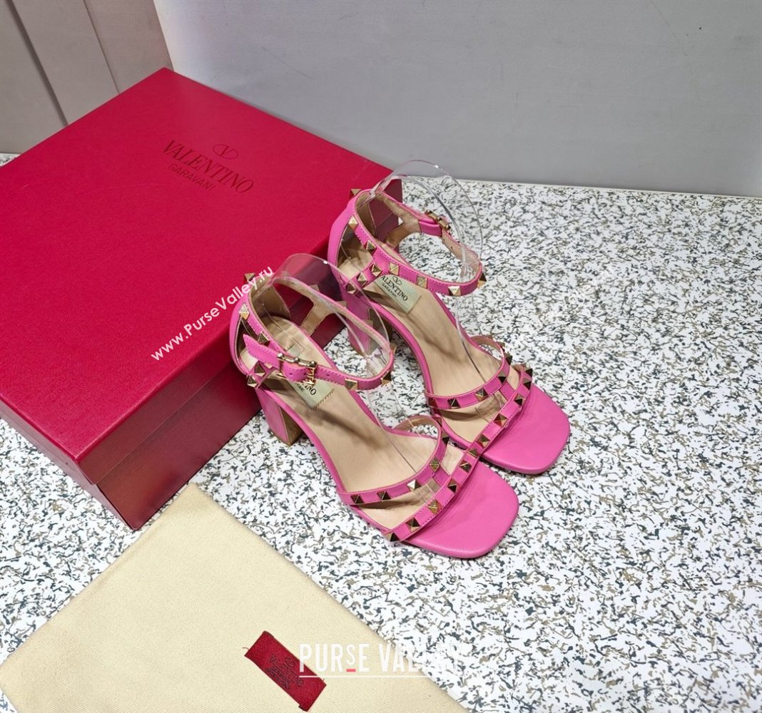 Valentino Heel 10cm Rockstud Leather Chunky-heel Sandals Pink (hongyang-23101256)