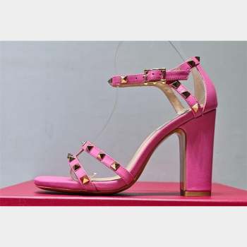 Valentino Heel 10cm Rockstud Leather Chunky-heel Sandals Pink (hongyang-23101256)