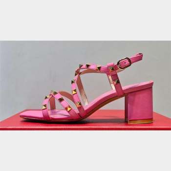 Valentino Heel 6cm Rockstud sandals with straps in calfskin leather Pink (hongyang-23101262)