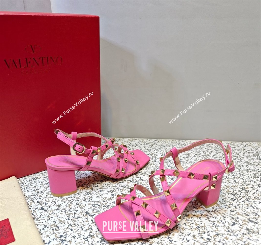 Valentino Heel 6cm Rockstud sandals with straps in calfskin leather Pink (hongyang-23101262)