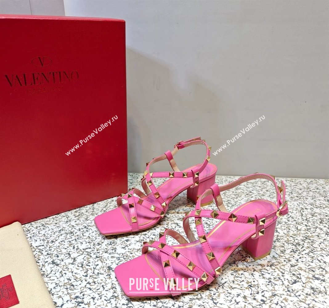 Valentino Heel 6cm Rockstud sandals with straps in calfskin leather Pink (hongyang-23101262)