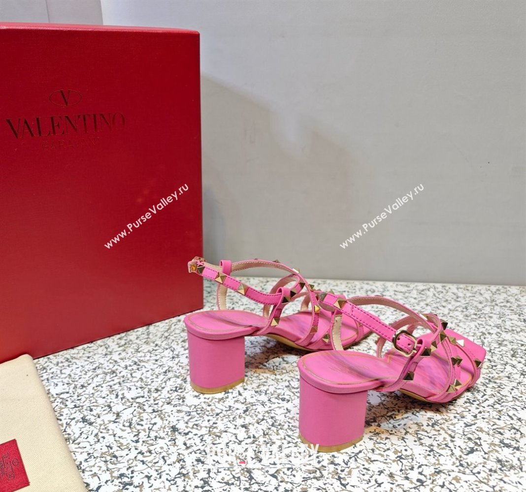 Valentino Heel 6cm Rockstud sandals with straps in calfskin leather Pink (hongyang-23101262)