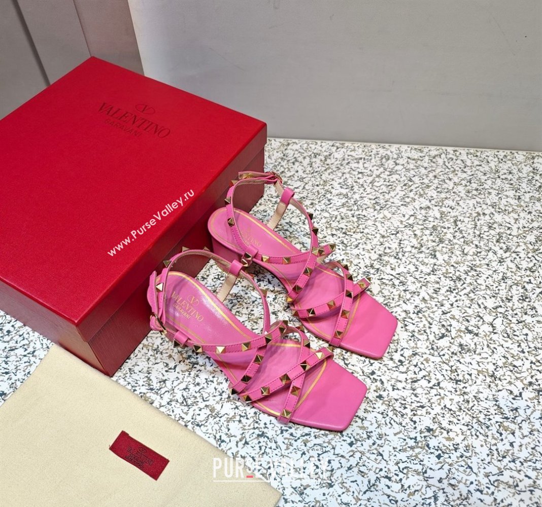 Valentino Heel 6cm Rockstud sandals with straps in calfskin leather Pink (hongyang-23101262)