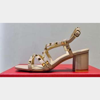 Valentino Heel 6cm Rockstud sandals with straps in calfskin leather Nude (hongyang-23101263)