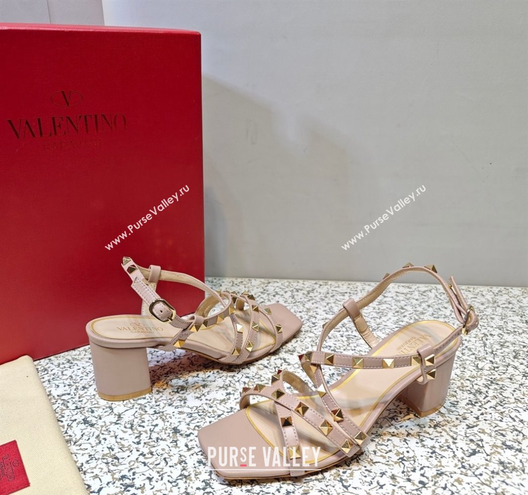 Valentino Heel 6cm Rockstud sandals with straps in calfskin leather Nude (hongyang-23101263)