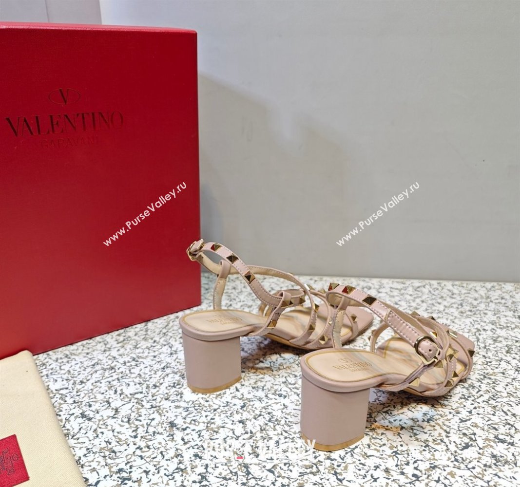 Valentino Heel 6cm Rockstud sandals with straps in calfskin leather Nude (hongyang-23101263)