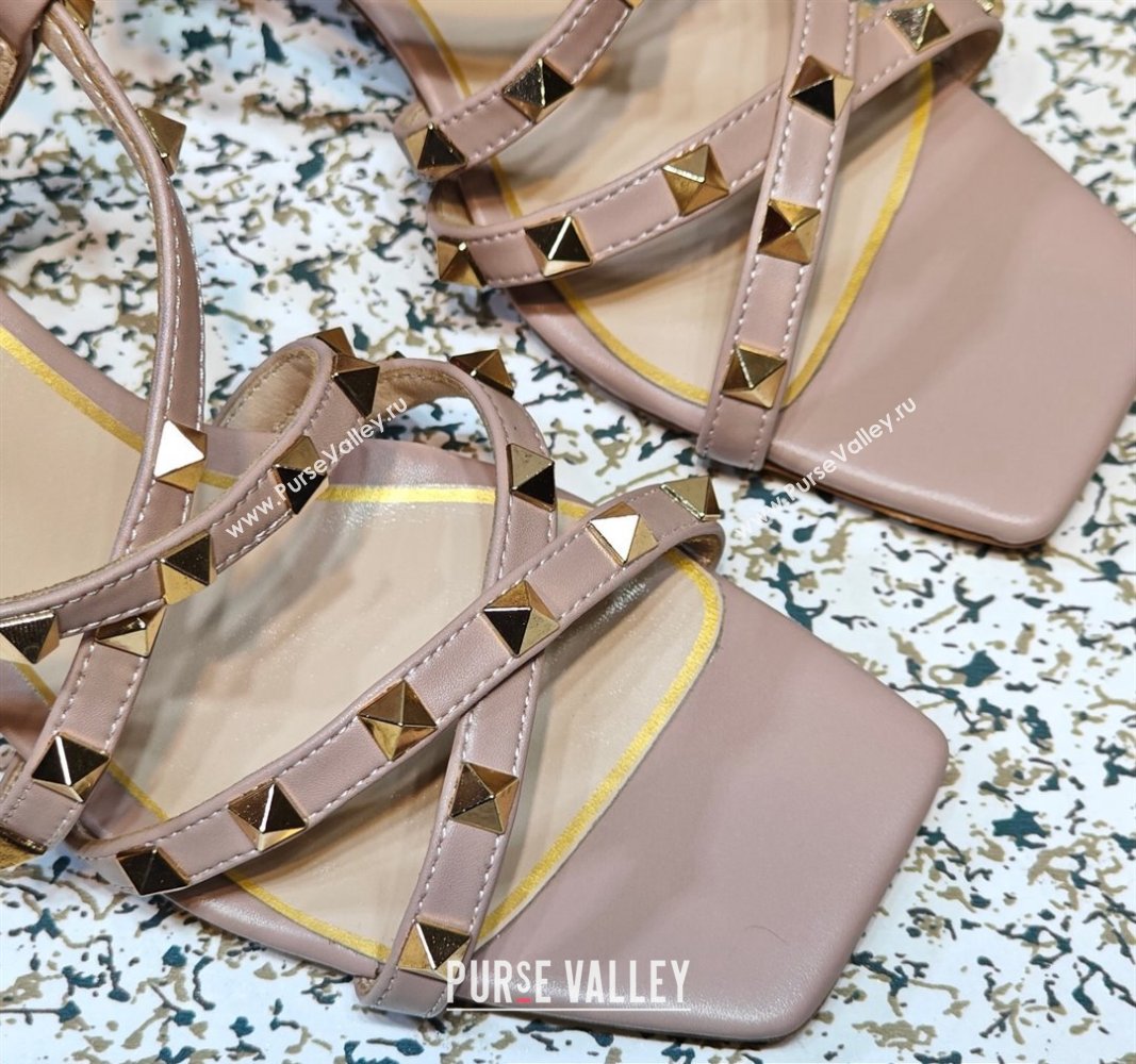 Valentino Heel 6cm Rockstud sandals with straps in calfskin leather Nude (hongyang-23101263)