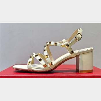 Valentino Heel 6cm Rockstud sandals with straps in calfskin leather White (hongyang-23101261)