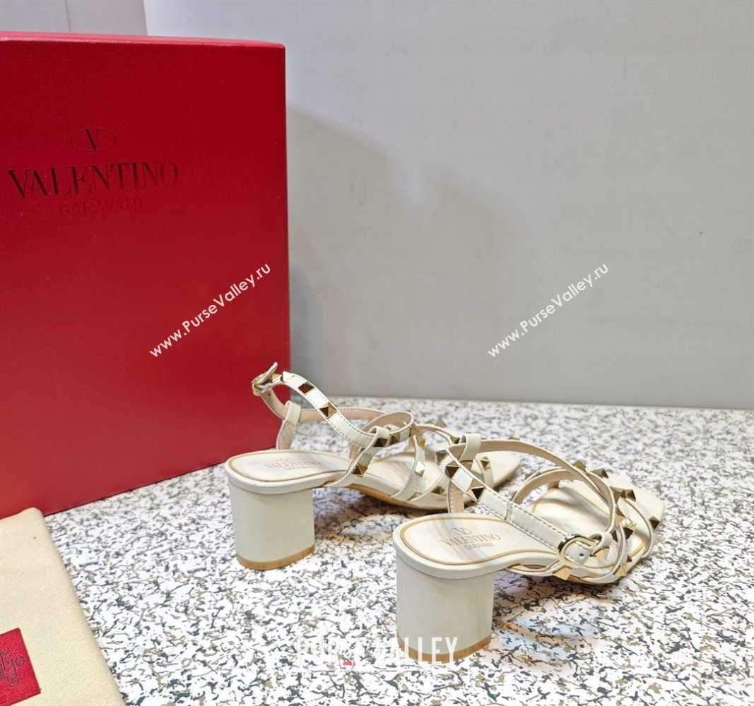 Valentino Heel 6cm Rockstud sandals with straps in calfskin leather White (hongyang-23101261)