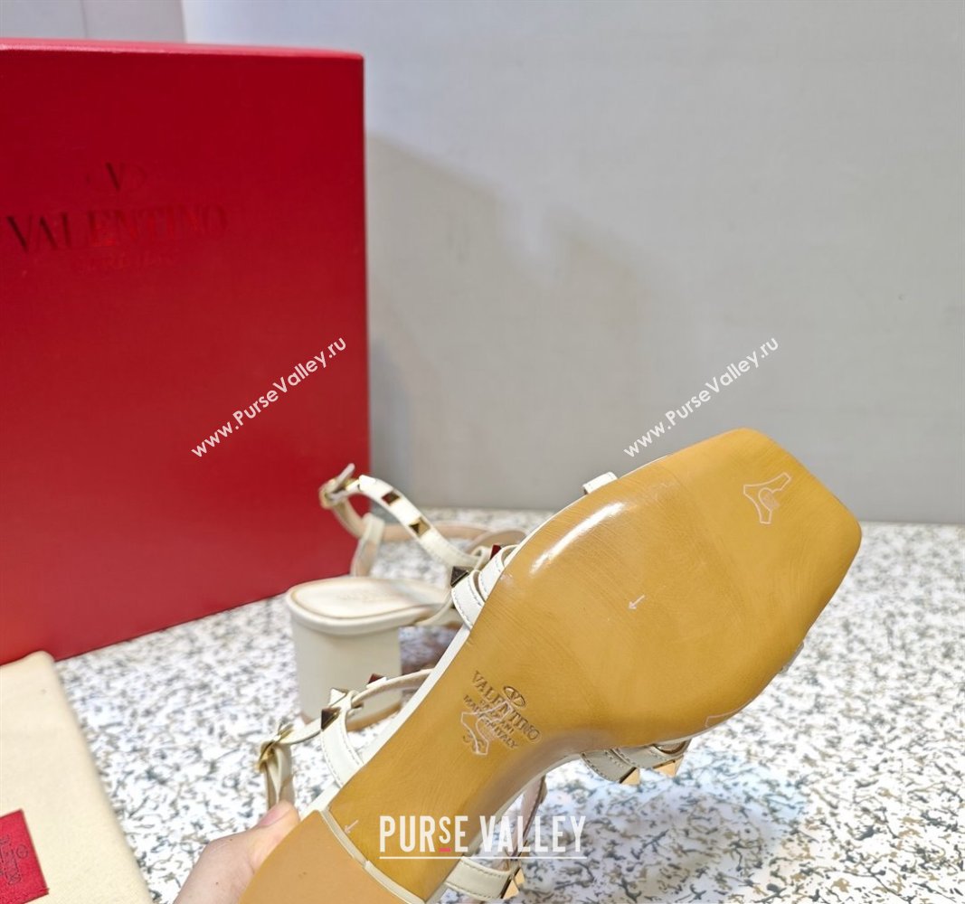 Valentino Heel 6cm Rockstud sandals with straps in calfskin leather White (hongyang-23101261)