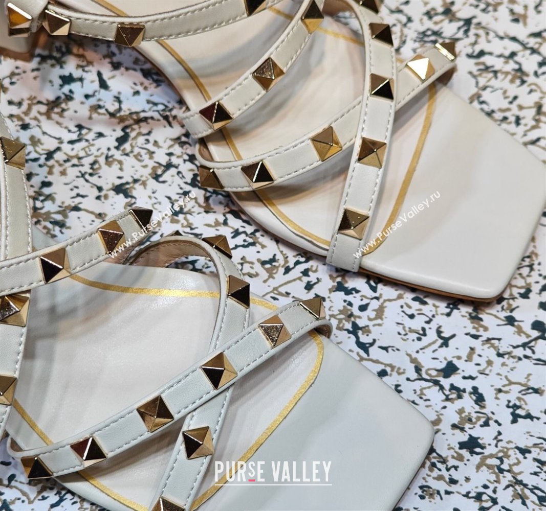 Valentino Heel 6cm Rockstud sandals with straps in calfskin leather White (hongyang-23101261)