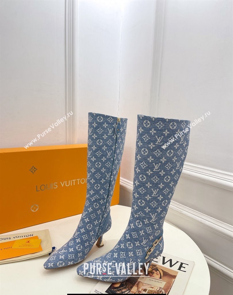Louis Vuitton Heel 6.5cm Sparkle High Boots Denim Blue 2023 (modeng-23092105)