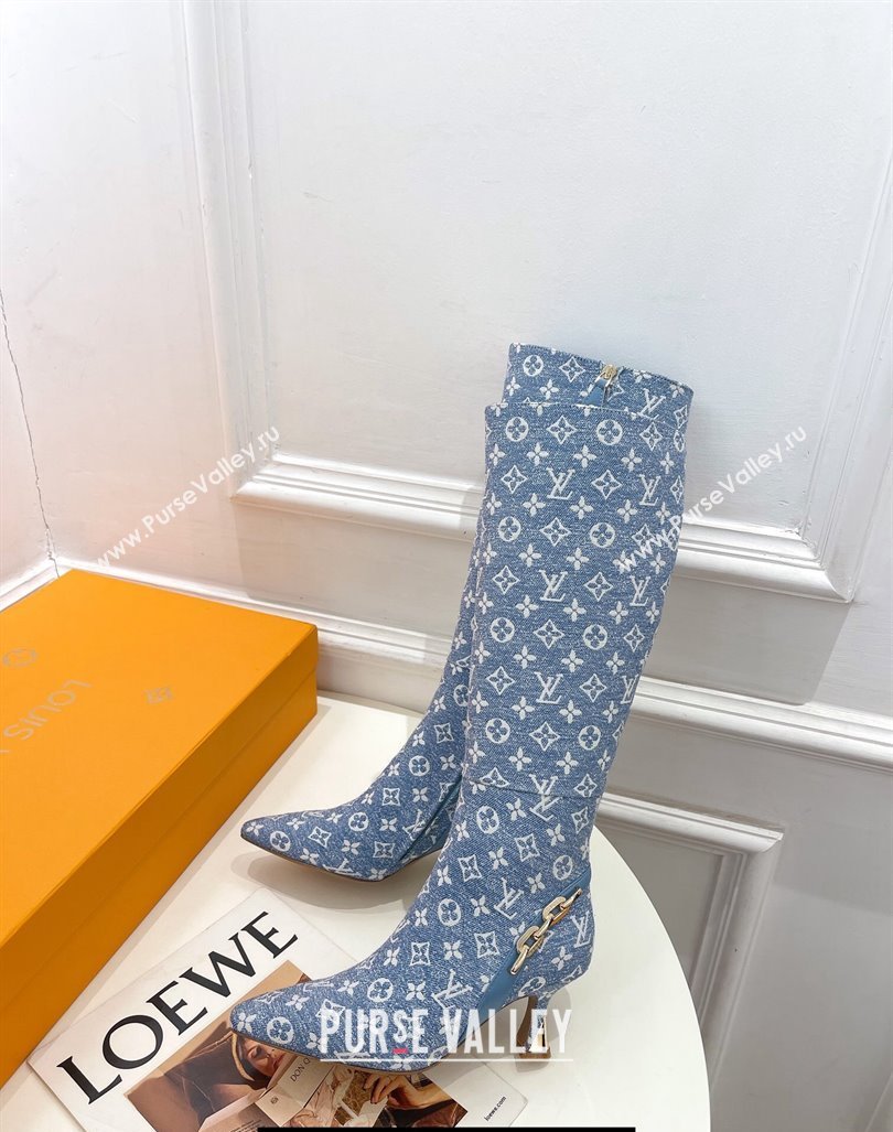 Louis Vuitton Heel 6.5cm Sparkle High Boots Denim Blue 2023 (modeng-23092105)