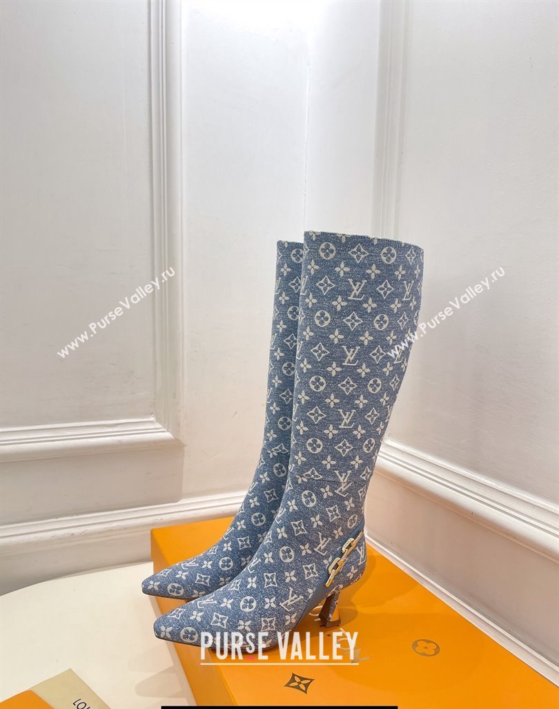 Louis Vuitton Heel 6.5cm Sparkle High Boots Denim Blue 2023 (modeng-23092105)