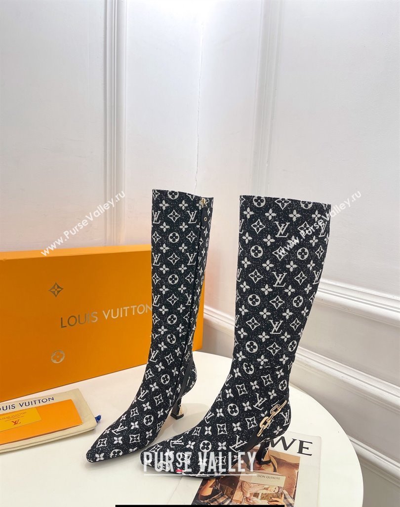 Louis Vuitton Heel 6.5cm Sparkle High Boots Denim Black 2023 (modeng-23092104)