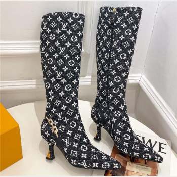 Louis Vuitton Heel 6.5cm Sparkle High Boots Denim Black 2023 (modeng-23092104)