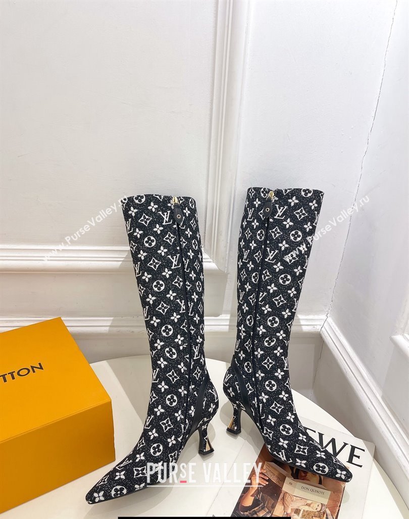 Louis Vuitton Heel 6.5cm Sparkle High Boots Denim Black 2023 (modeng-23092104)