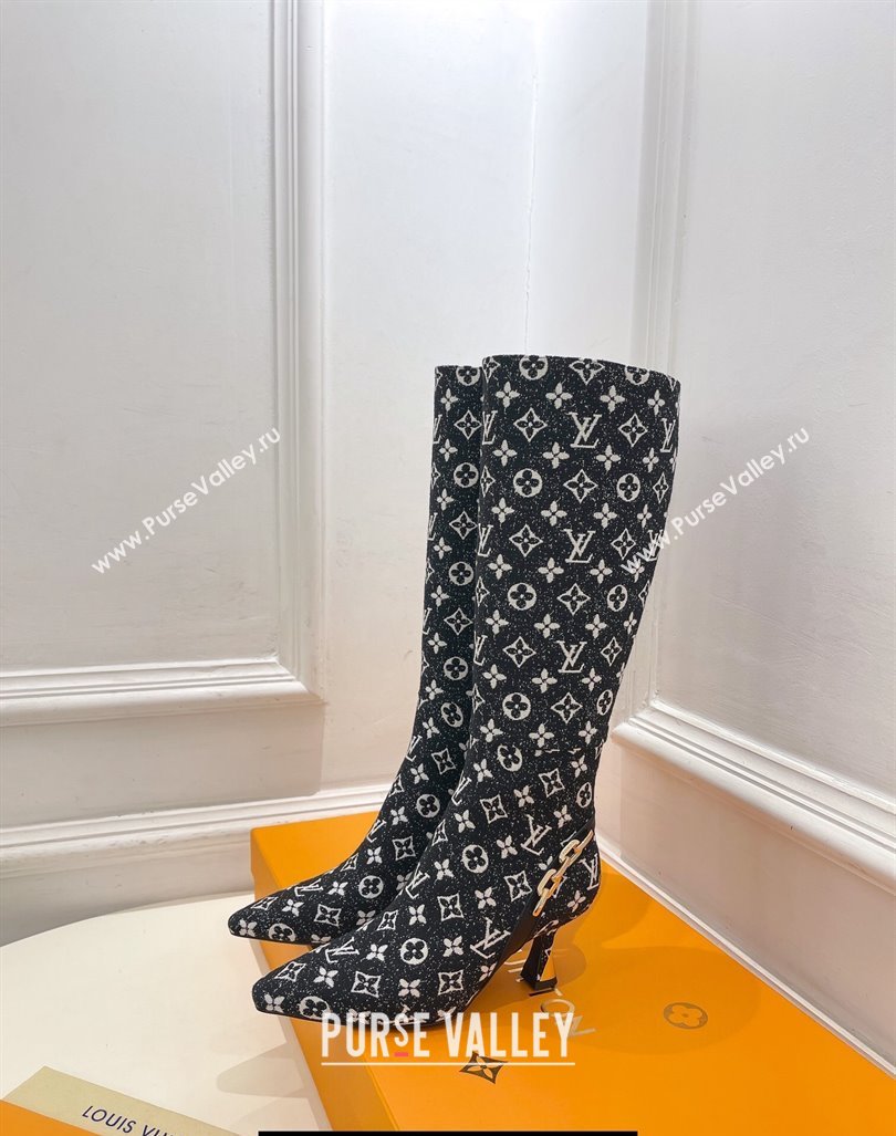 Louis Vuitton Heel 6.5cm Sparkle High Boots Denim Black 2023 (modeng-23092104)