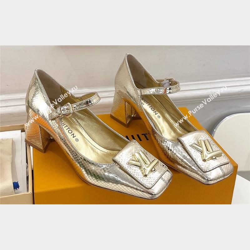 Louis Vuitton Heel 5.5cm Shake mary-jane Pumps Python Pattern Gold 2023 (modeng-23092213)