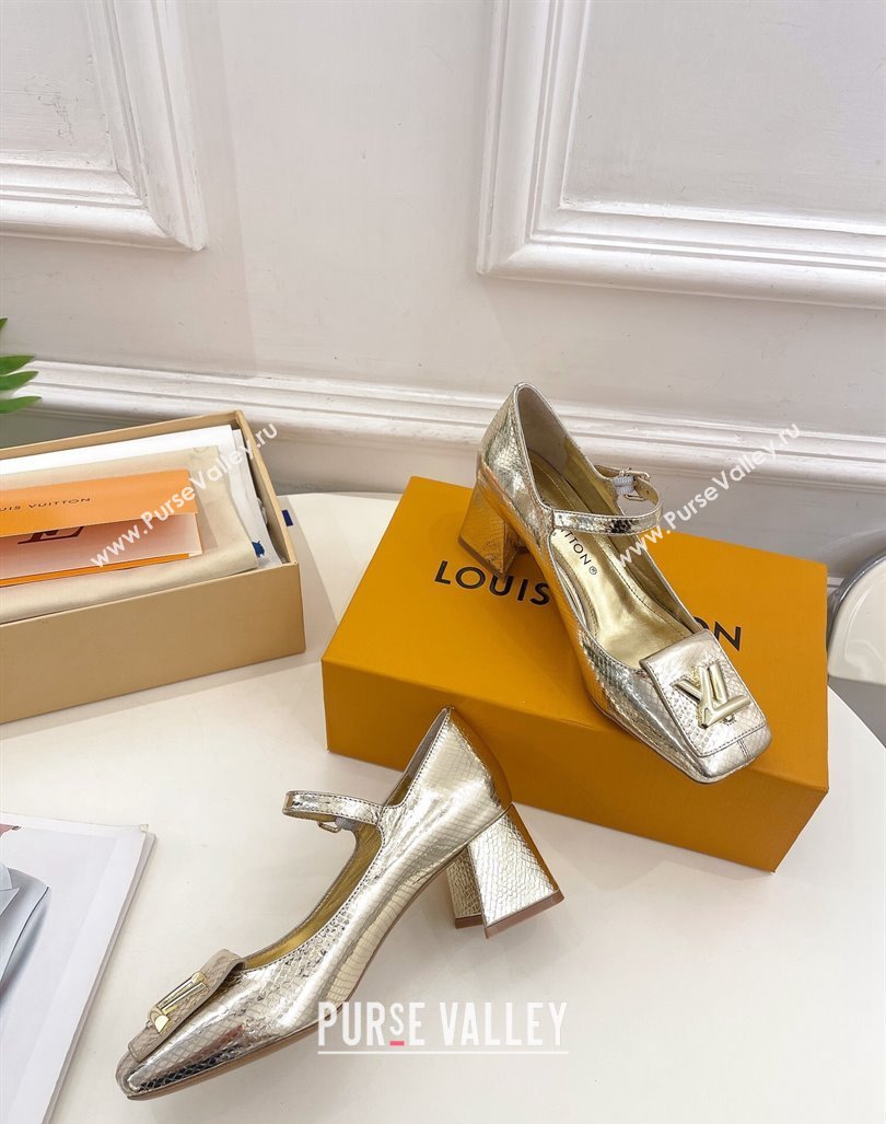 Louis Vuitton Heel 5.5cm Shake mary-jane Pumps Python Pattern Gold 2023 (modeng-23092213)
