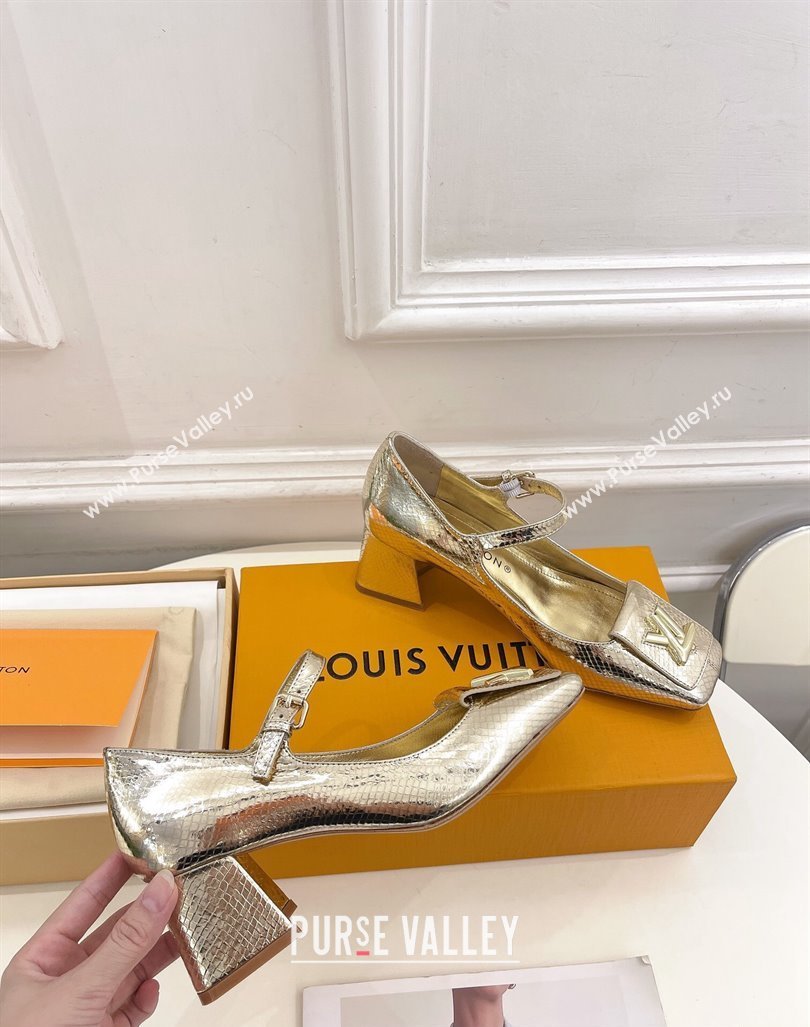 Louis Vuitton Heel 5.5cm Shake mary-jane Pumps Python Pattern Gold 2023 (modeng-23092213)
