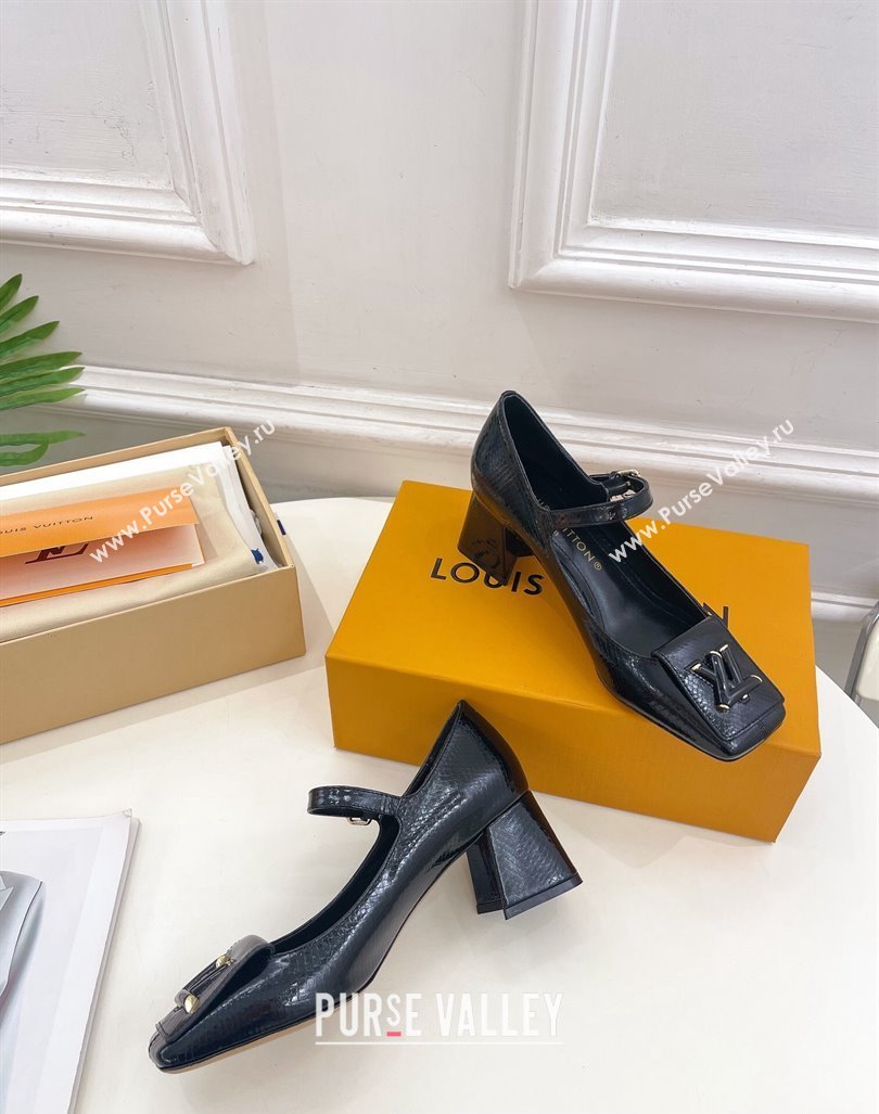Louis Vuitton Heel 5.5cm Shake mary-jane Pumps Python Pattern Black 2023 (modeng-23092212)