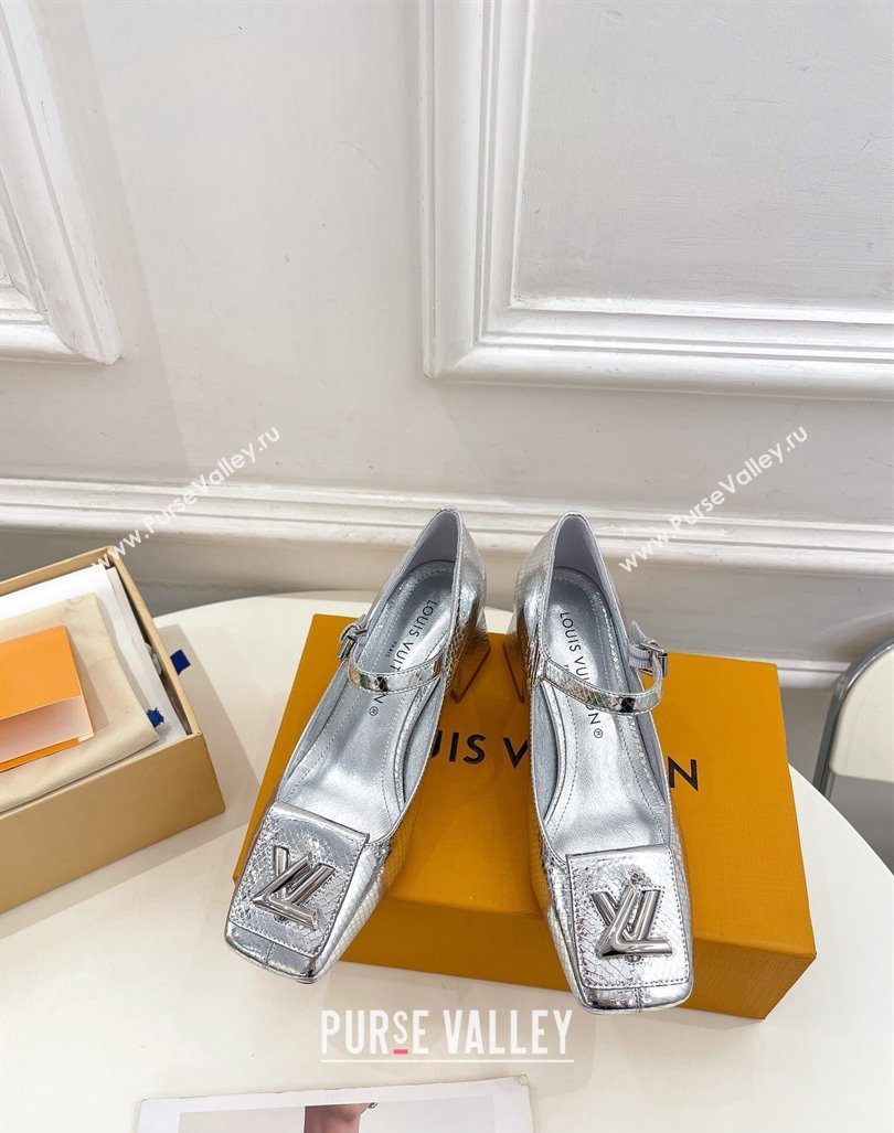Louis Vuitton Heel 5.5cm Shake mary-jane Pumps Python Pattern Silver 2023 (modeng-23092214)
