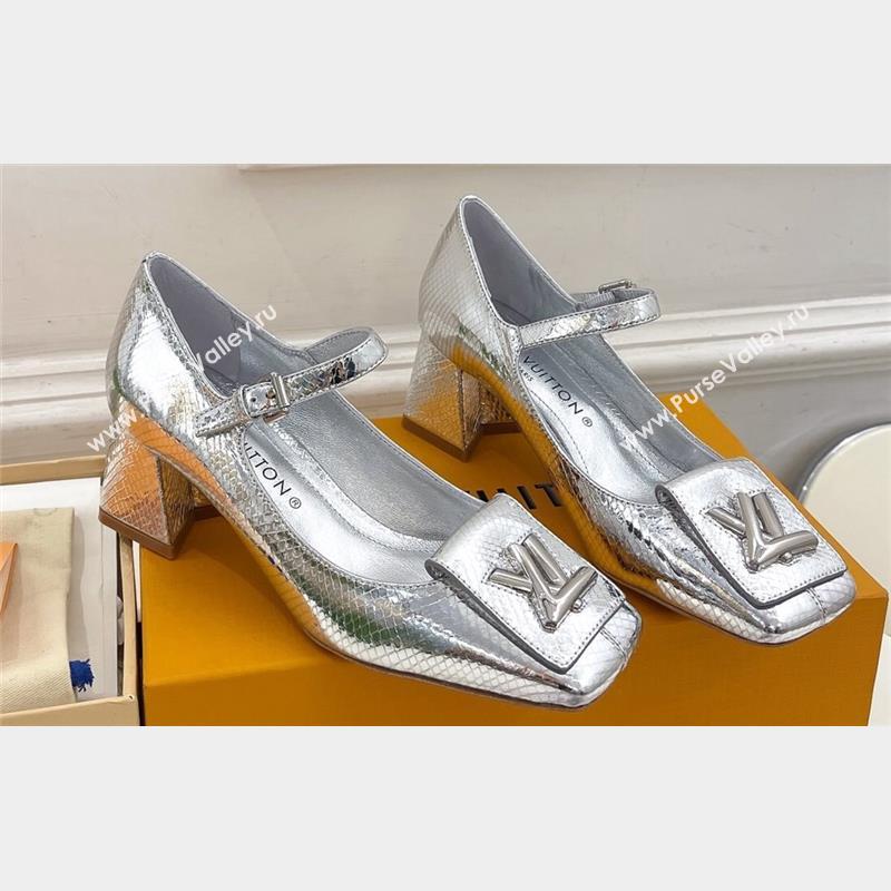 Louis Vuitton Heel 5.5cm Shake mary-jane Pumps Python Pattern Silver 2023 (modeng-23092214)