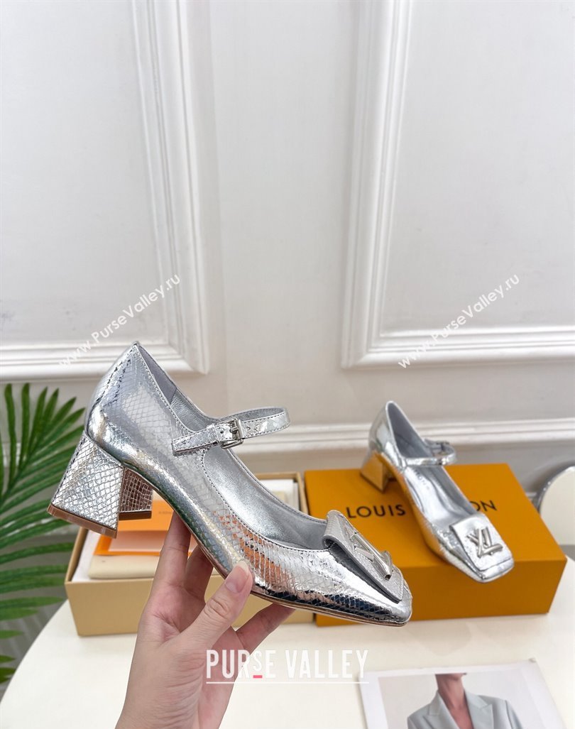 Louis Vuitton Heel 5.5cm Shake mary-jane Pumps Python Pattern Silver 2023 (modeng-23092214)