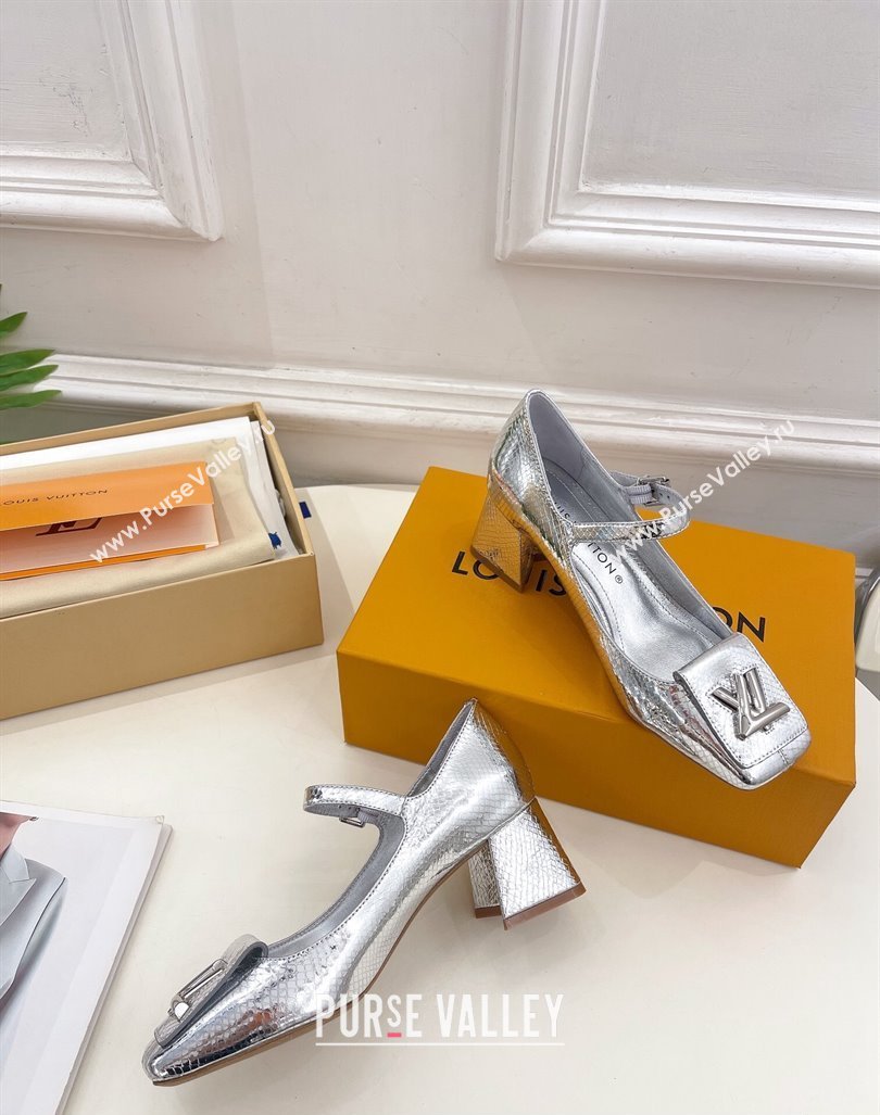 Louis Vuitton Heel 5.5cm Shake mary-jane Pumps Python Pattern Silver 2023 (modeng-23092214)