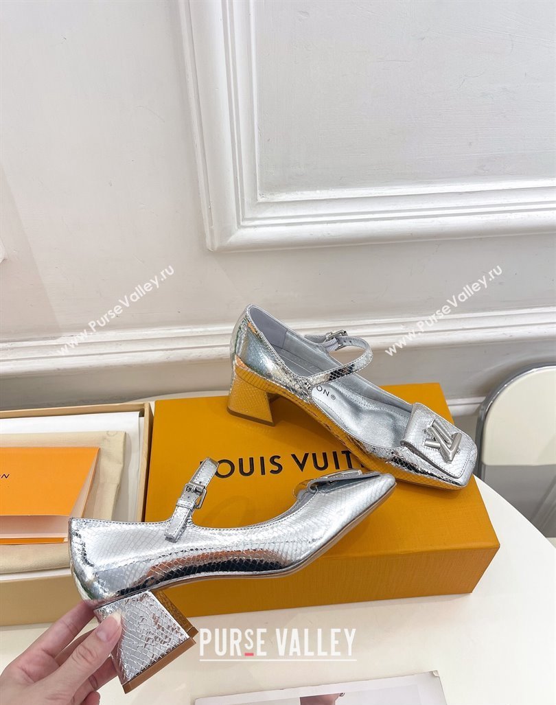 Louis Vuitton Heel 5.5cm Shake mary-jane Pumps Python Pattern Silver 2023 (modeng-23092214)