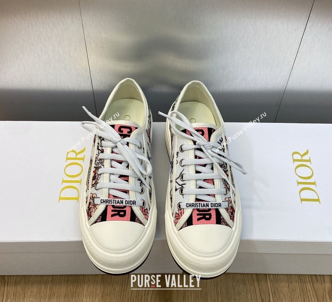 DIOR WalknDior Platform Low Top Sneakers in White Multicolor Florilegio Embroidered Cotton 2023 (modeng-23092503)