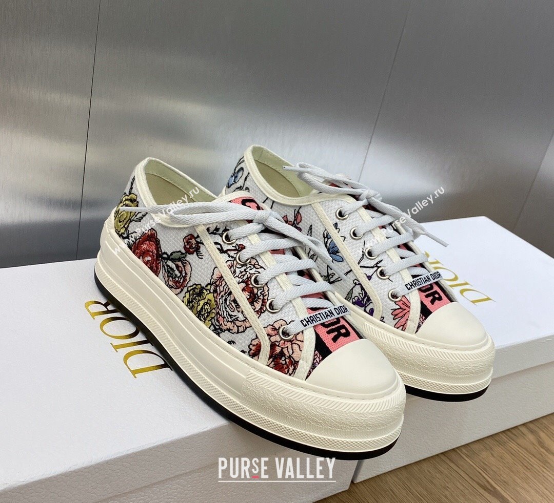 DIOR WalknDior Platform Low Top Sneakers in White Multicolor Florilegio Embroidered Cotton 2023 (modeng-23092503)