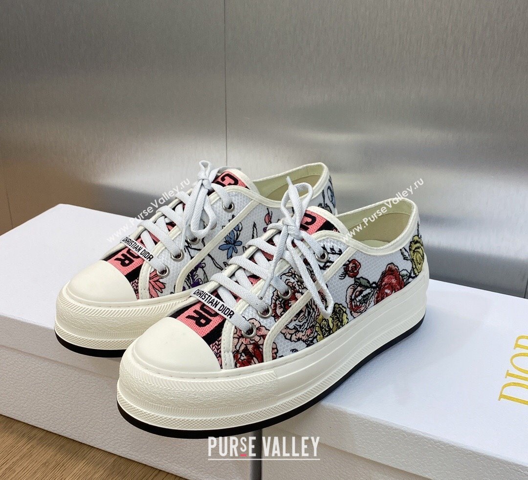 DIOR WalknDior Platform Low Top Sneakers in White Multicolor Florilegio Embroidered Cotton 2023 (modeng-23092503)